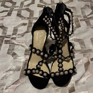 Jessica Simpson Black Pearl-Studded Heels